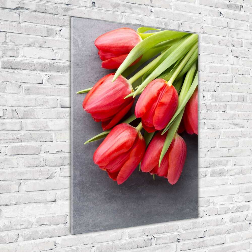 Obraz zdjęcie szkło akryl pionowy Czerwone tulipany