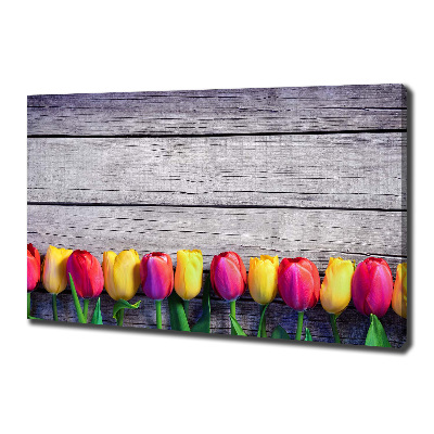 Foto obraz na płótnie Tulipany na drewnie