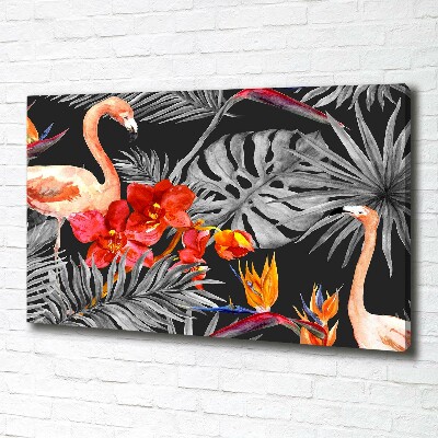 Foto obraz na płótnie Flamingi i kwiaty