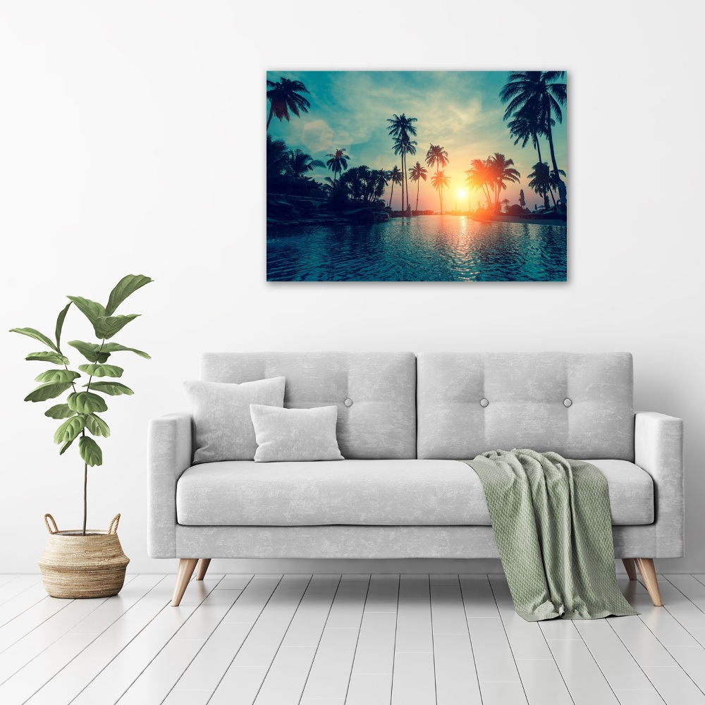 Foto obraz na płótnie Zachód słońca palmy