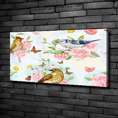 Duży Foto obraz na płótnie Ptaki i róże