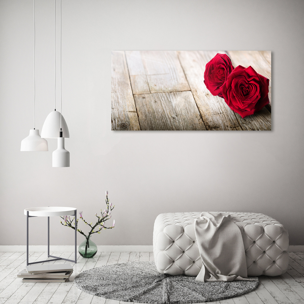 Foto obraz na płótnie Róże na drewnie