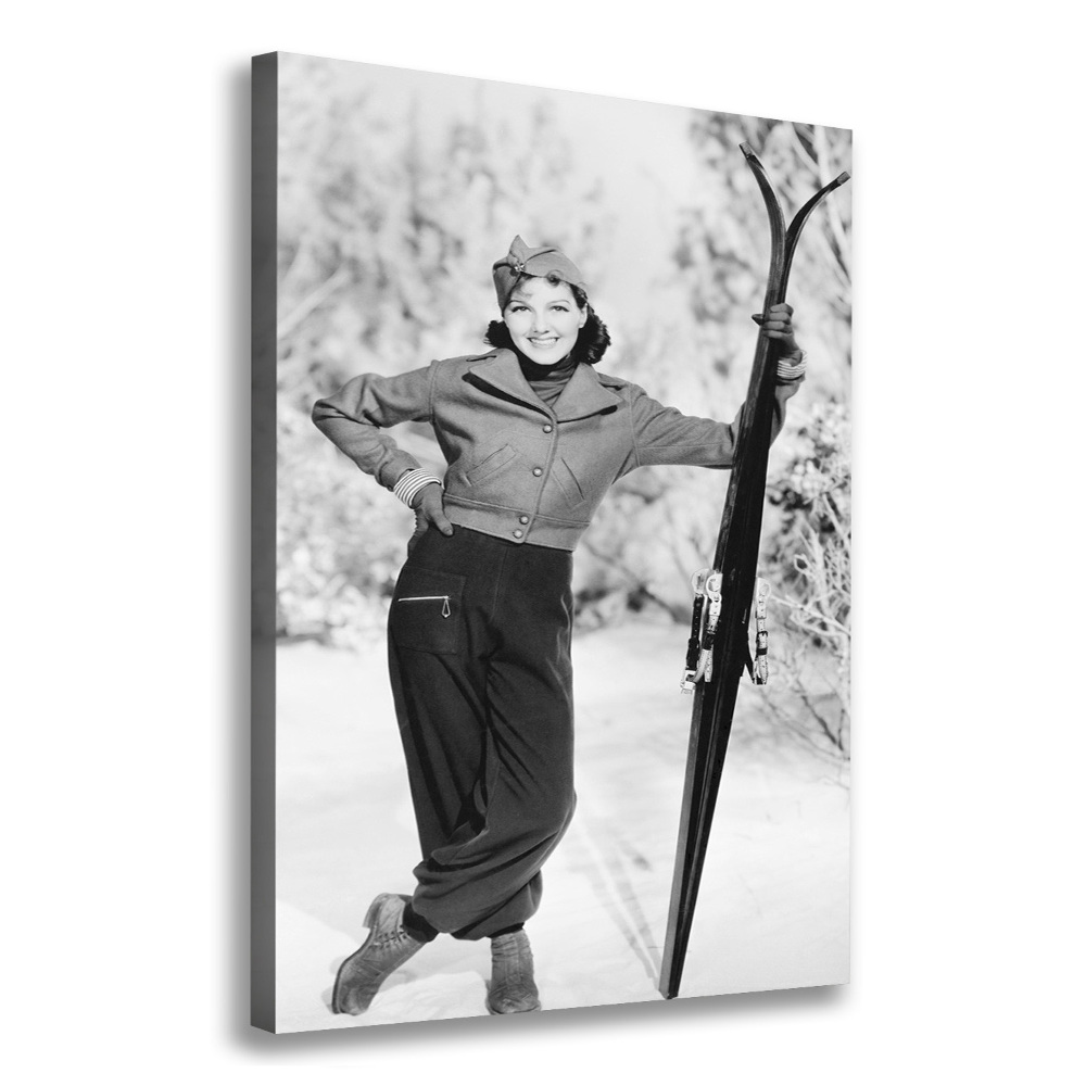 Foto obraz na płótnie pionowy Kobieta z nartami