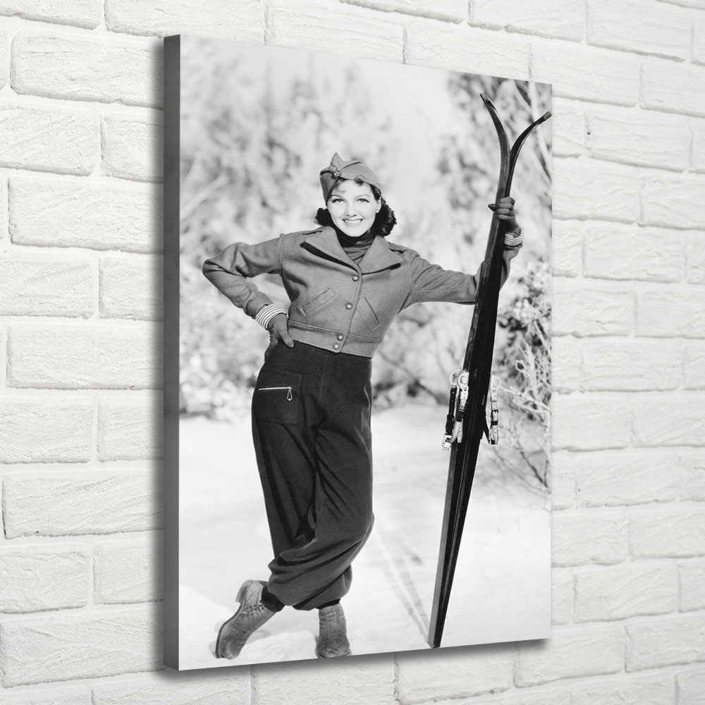 Foto obraz na płótnie pionowy Kobieta z nartami
