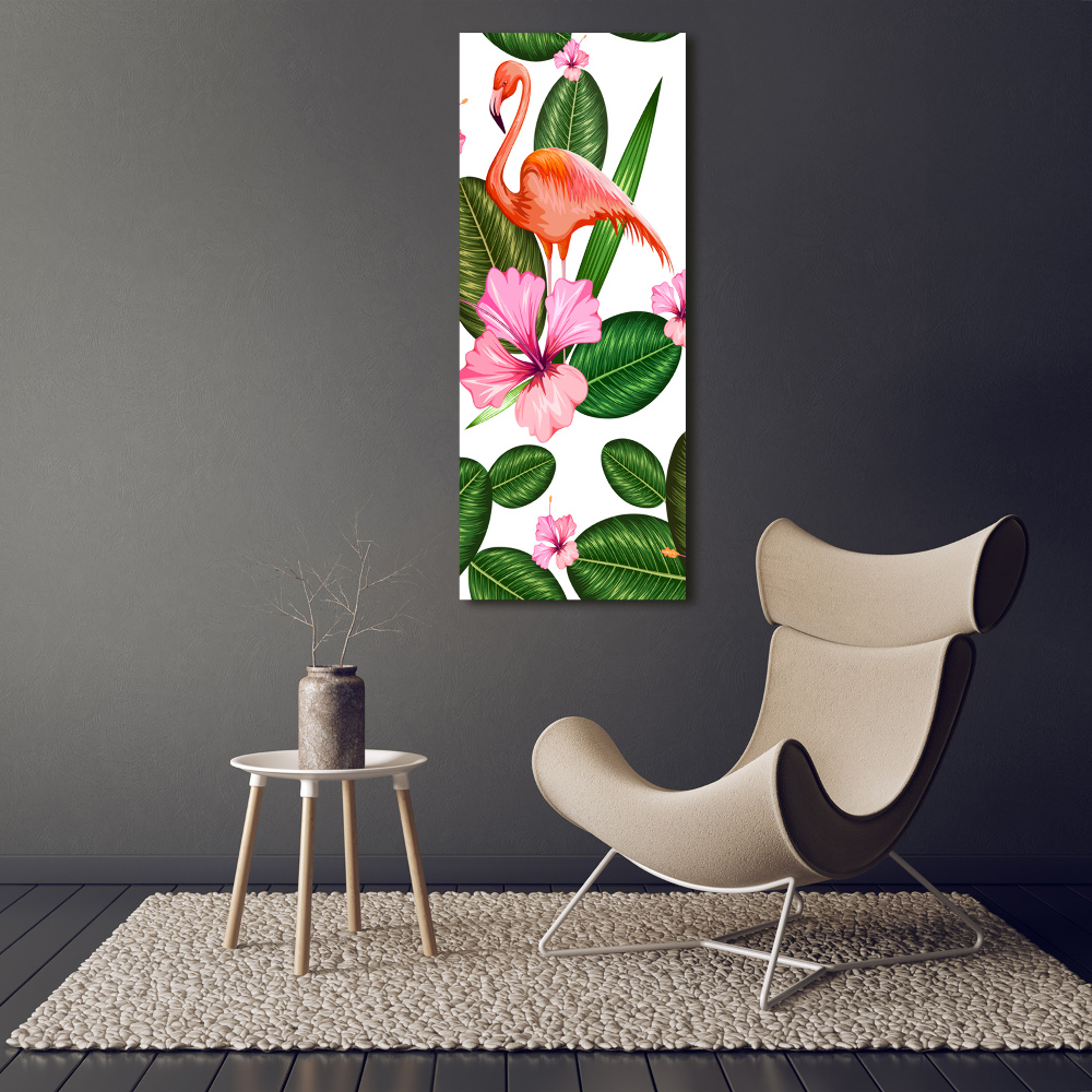 Foto obraz na płótnie pionowy Flamingi i kwiaty