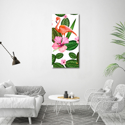 Foto obraz na płótnie pionowy Flamingi i kwiaty
