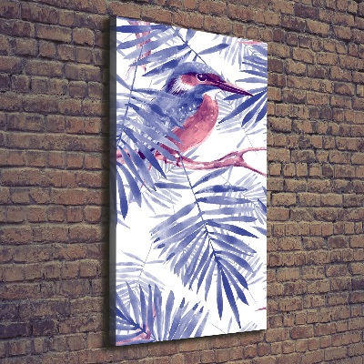 Foto obraz na płótnie pionowy Liście palmy i ptak