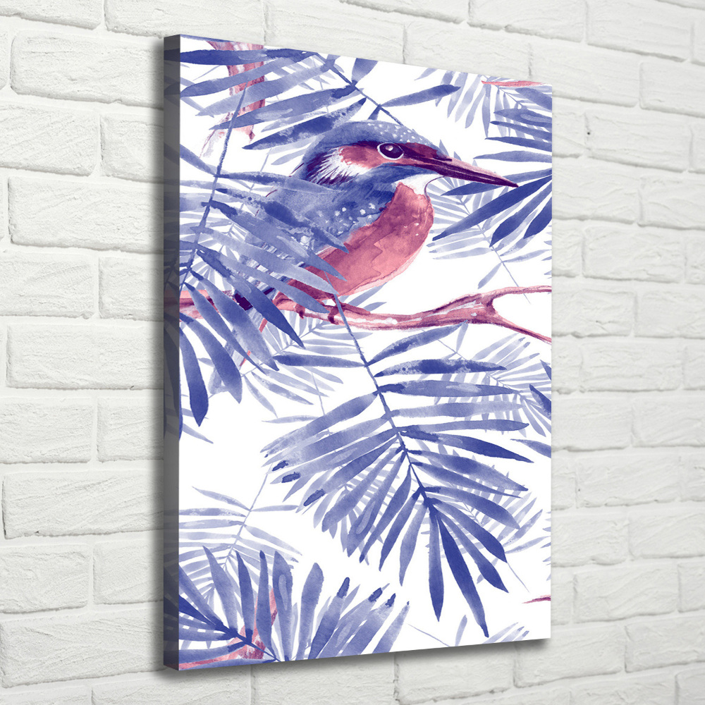 Foto obraz na płótnie pionowy Liście palmy i ptak