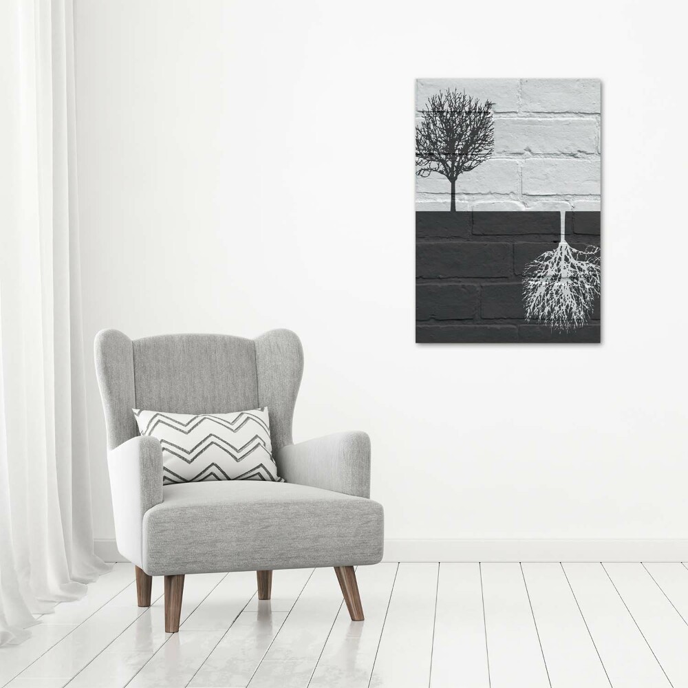 Foto obraz na płótnie pionowy Drzewa na murze