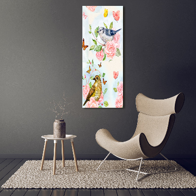 Foto obraz na płótnie pionowy Ptaki motyle róże