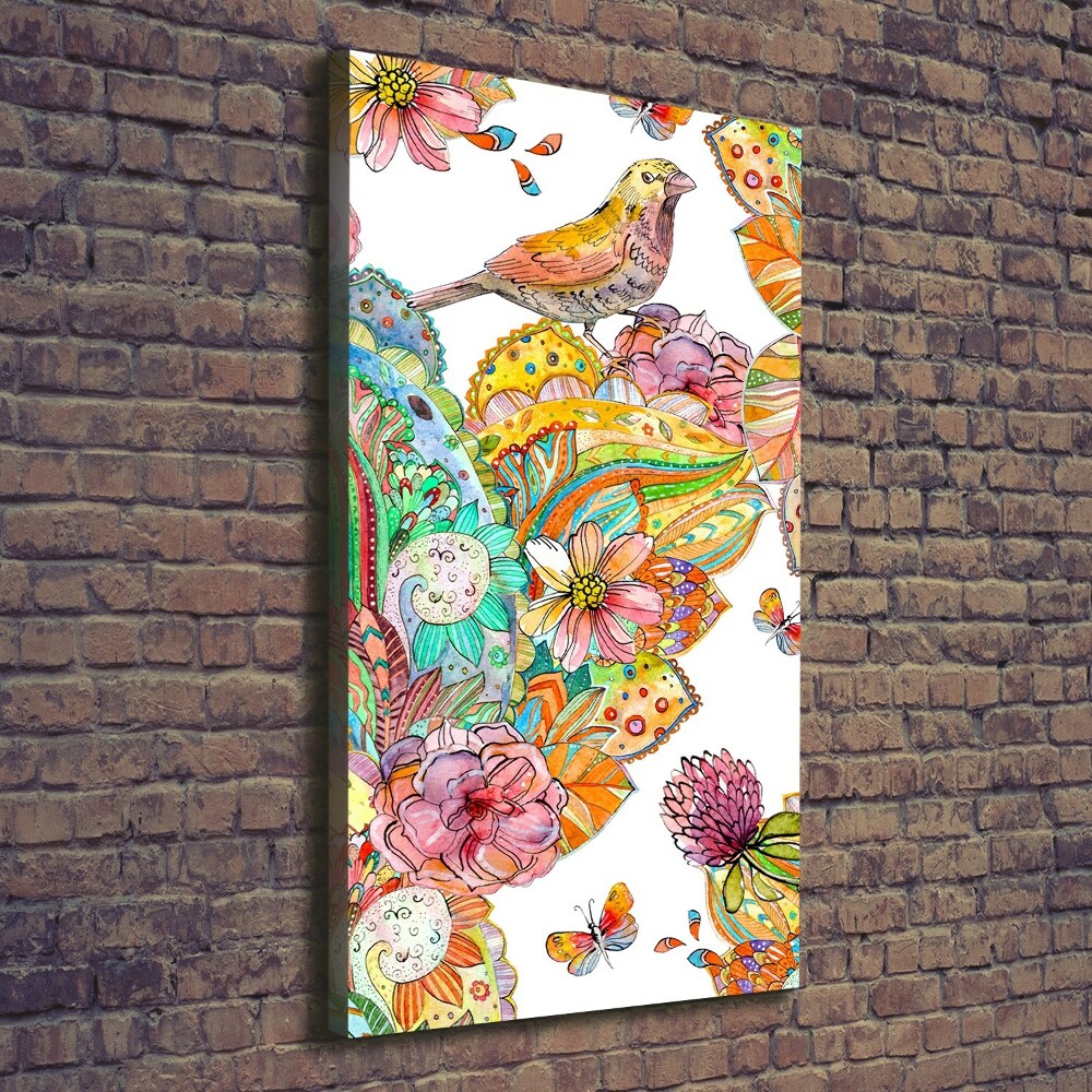 Foto obraz na płótnie pionowy Ptaki motyle kwiaty