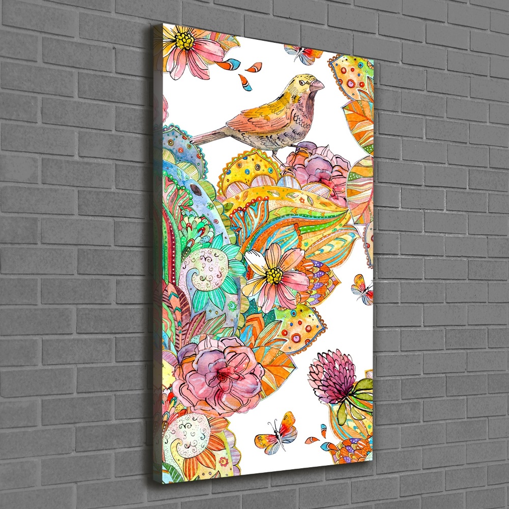 Foto obraz na płótnie pionowy Ptaki motyle kwiaty
