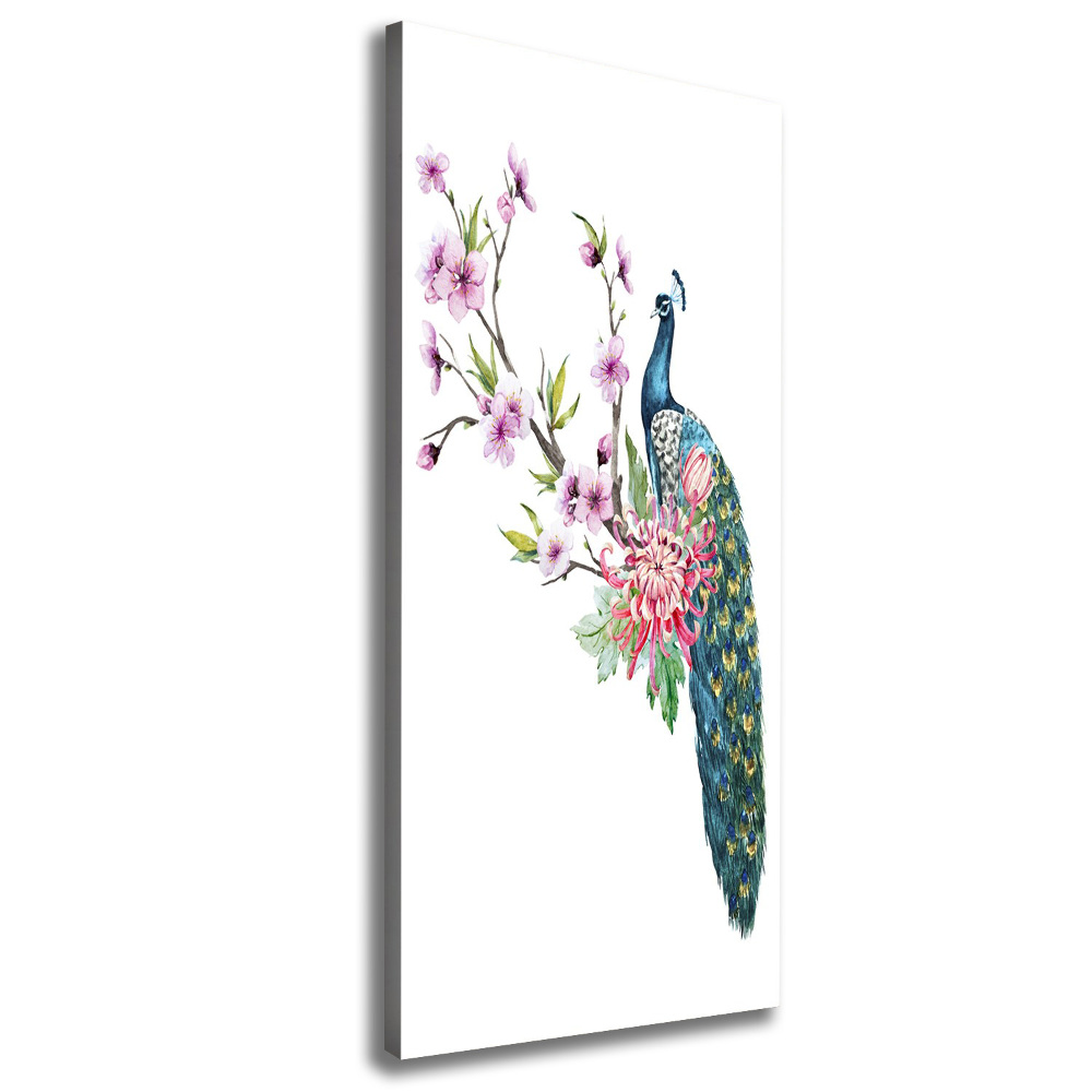 Foto obraz canvas pionowy Paw i kwiaty