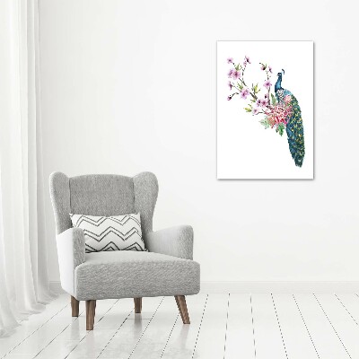 Foto obraz canvas pionowy Paw i kwiaty