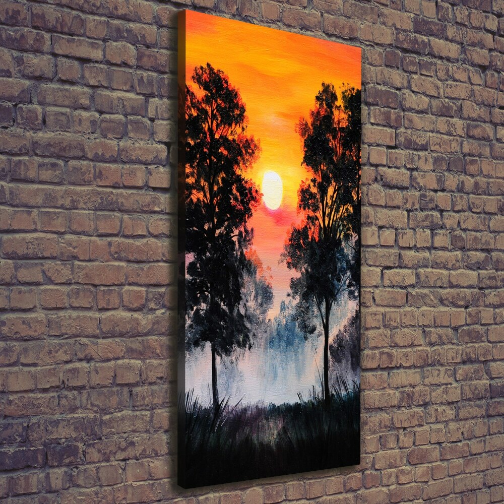 Foto obraz na płótnie pionowy Zachód słońca las