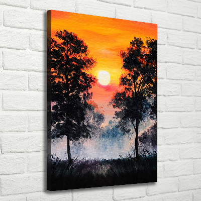 Foto obraz na płótnie pionowy Zachód słońca las