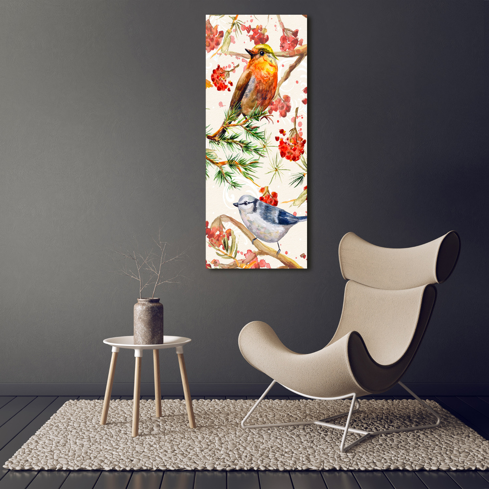Foto obraz na płótnie pionowy Ptaki i kwiaty
