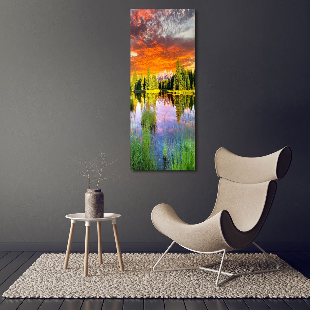 Foto obraz na płótnie pionowy Jezioro w lesie