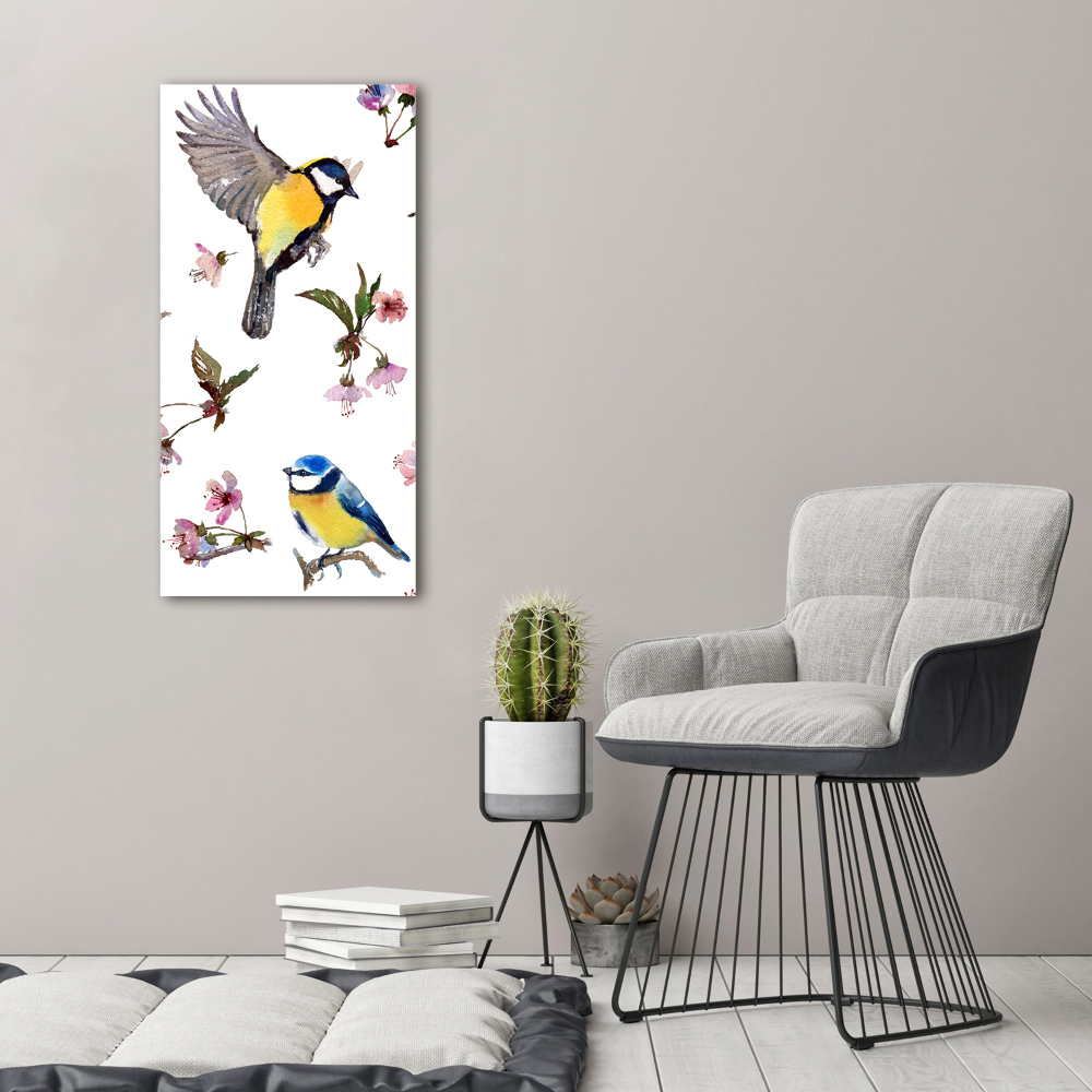 Fotoobraz zdjęcie na płótnie pionowy Ptaki i kwiaty