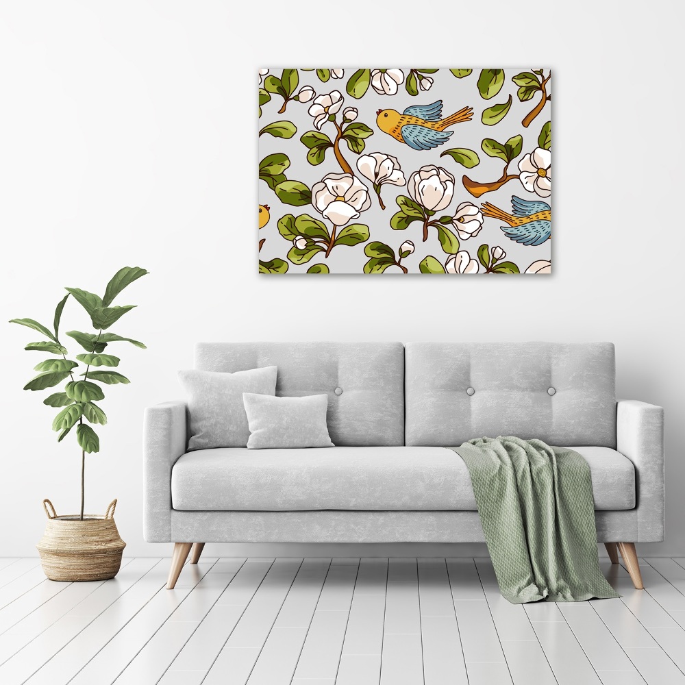 Foto-obraz szkło hartowane Kwiaty i ptaki