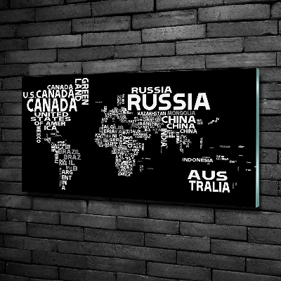 Foto obraz szklany Mapa świata napisy