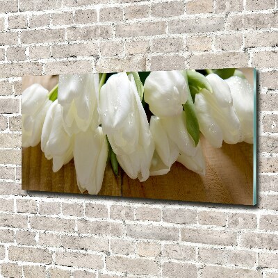 Foto obraz szkło hartowane Białe tulipany
