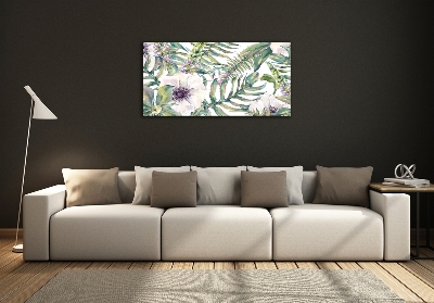 Foto obraz szklany Paprocie i kwiaty