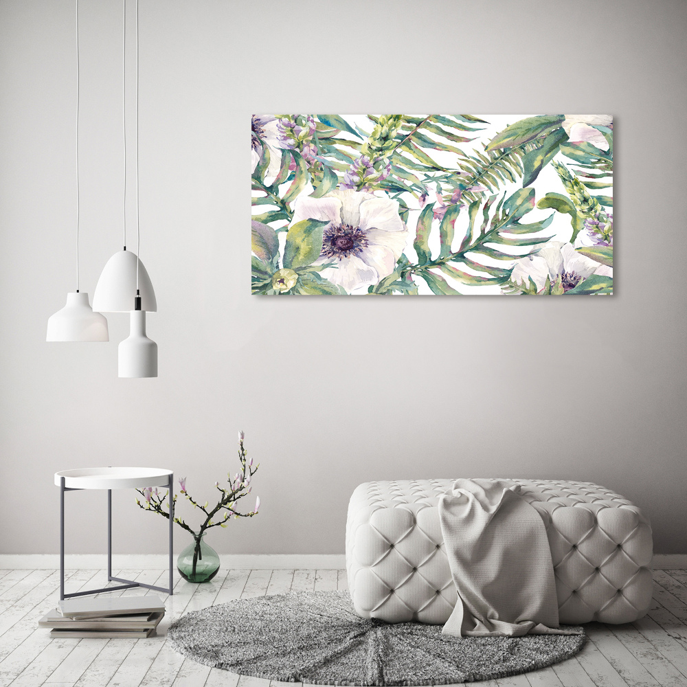 Foto obraz szklany Paprocie i kwiaty