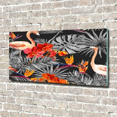 Foto-obraz szklany Flamingi i kwiaty
