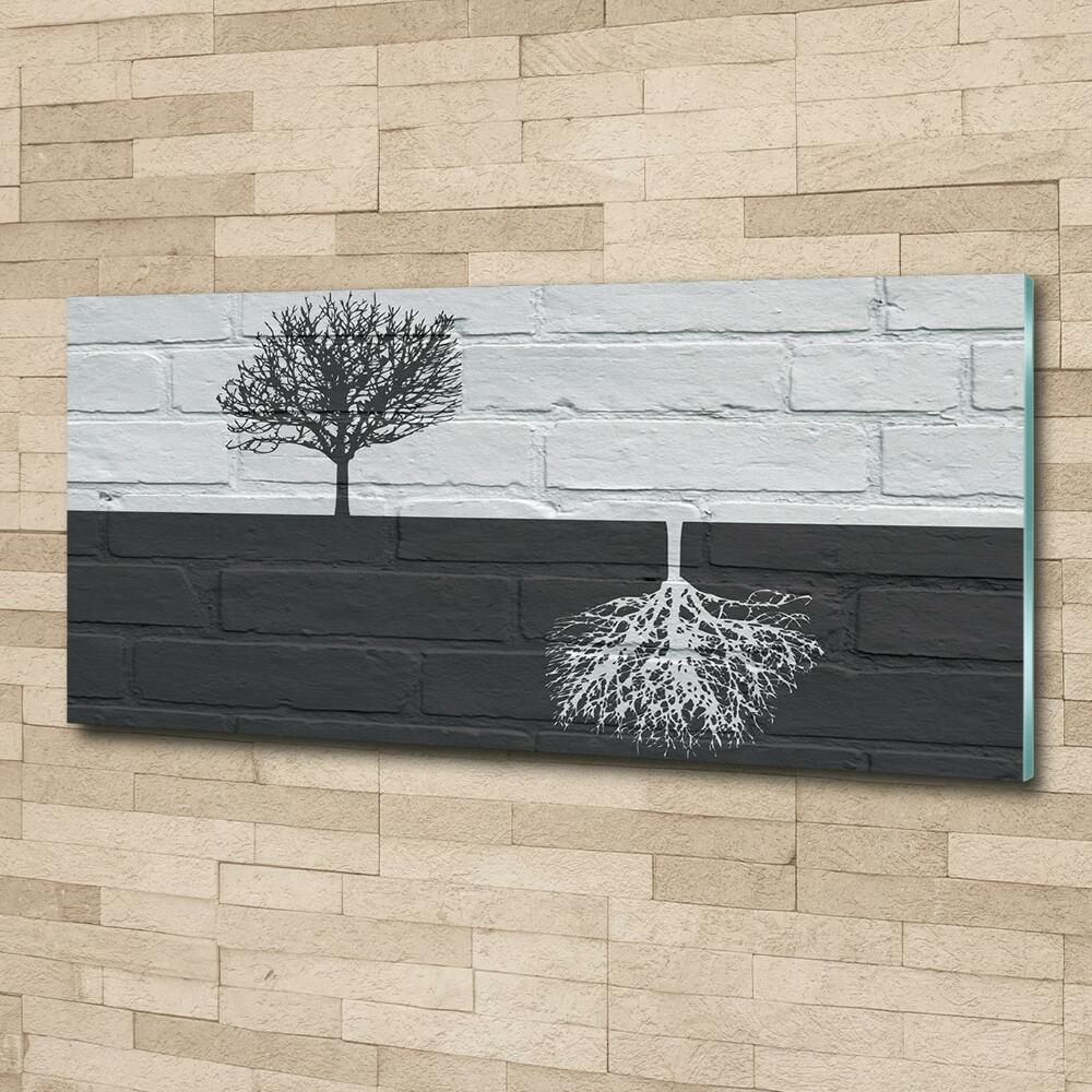 Fotoobraz na ścianę szklany Drzewa na murze