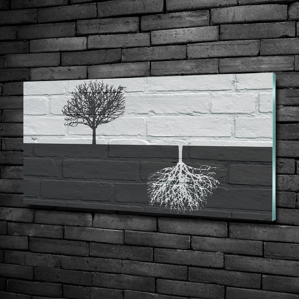 Fotoobraz na ścianę szklany Drzewa na murze
