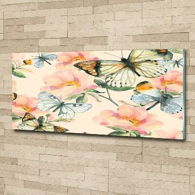 Fotoobraz na ścianę szklany Motyle i kwiaty