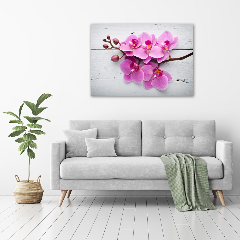 Foto obraz szklany Orchidea na drewnie