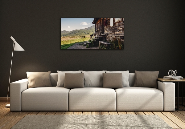 Foto obraz szklany Drewniany dom góry