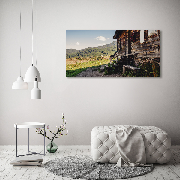 Foto obraz szklany Drewniany dom góry