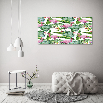 Foto-obraz szklany Flamingi rośliny