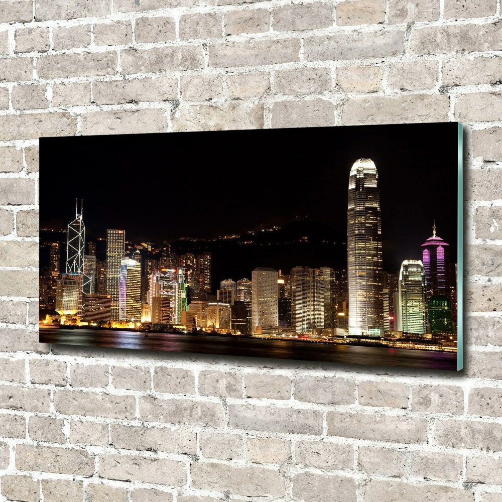 Foto obraz szkło hartowane Hongkong nocą