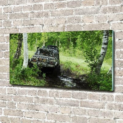 Foto obraz szkło hartowane Jeep w lesie