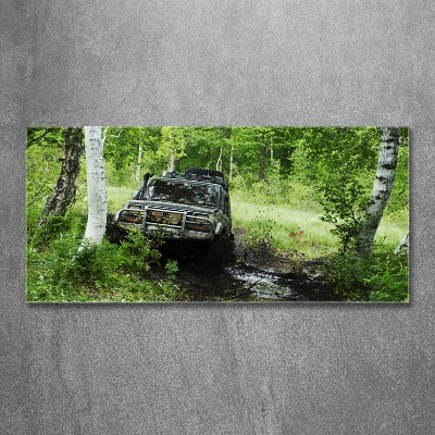 Foto obraz szkło hartowane Jeep w lesie