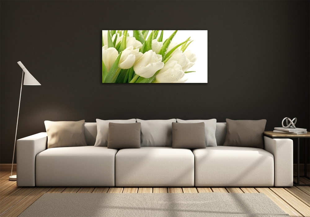Foto obraz szkło hartowane Białe tulipany