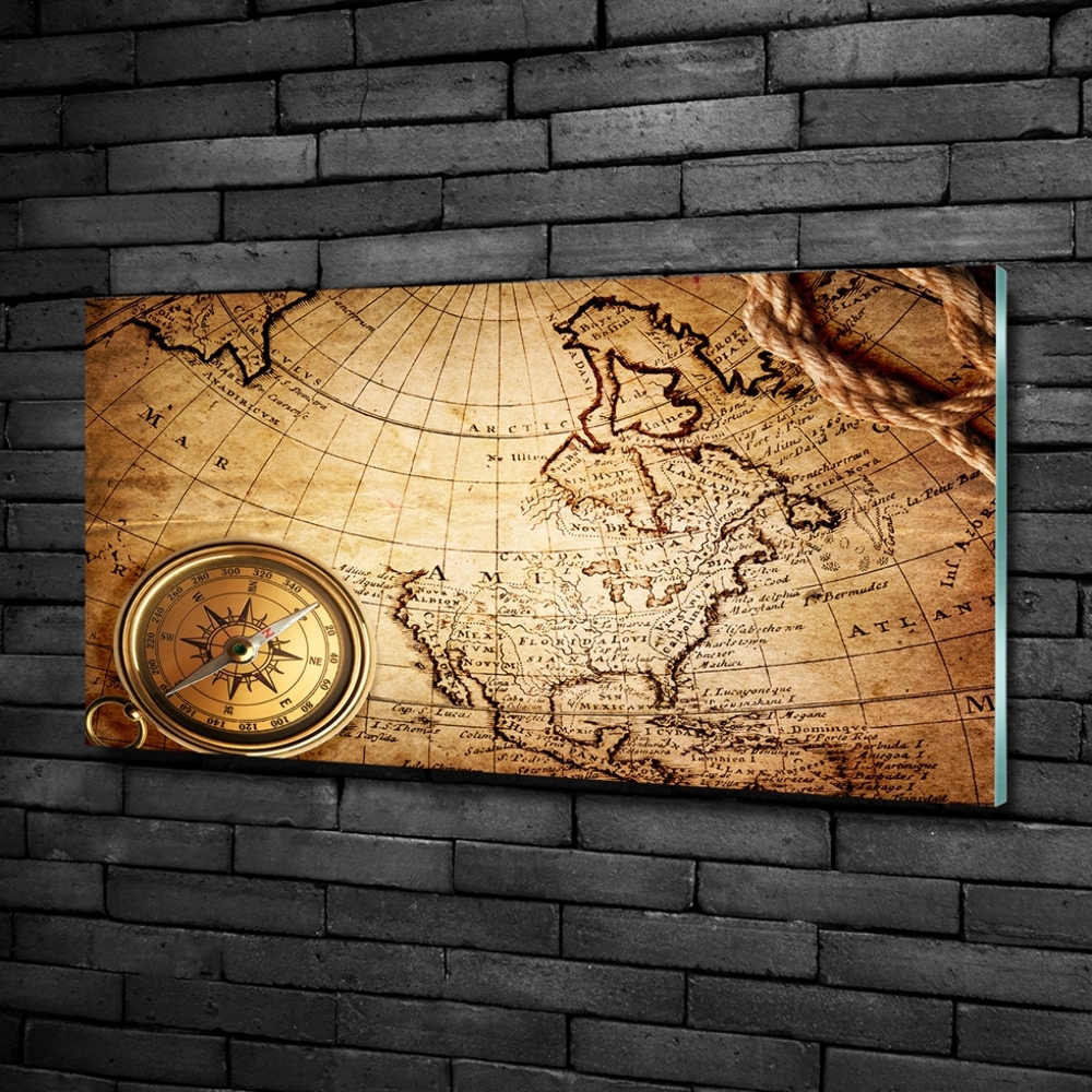 Fotoobraz na ścianę szklany Kompas na mapie