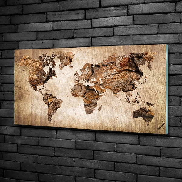 Foto obraz szklany Mapa świata drewno