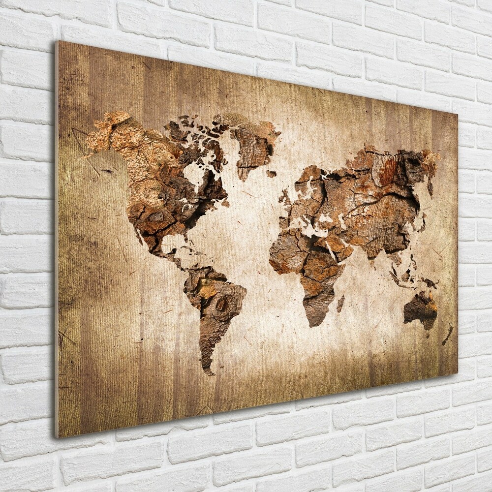 Foto obraz szklany Mapa świata drewno