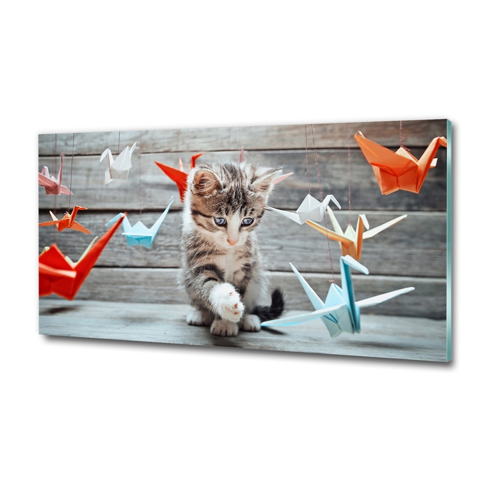 Foto-obraz szklany Kot ptaki z papieru