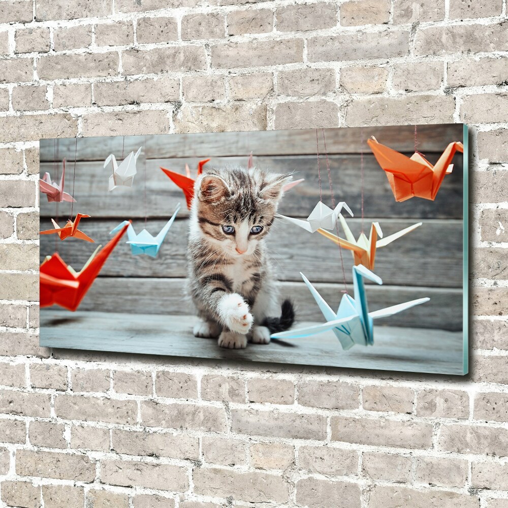 Foto-obraz szklany Kot ptaki z papieru