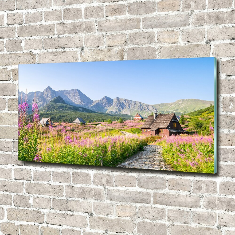 Fotoobraz na ścianę szklany Chatki w górach