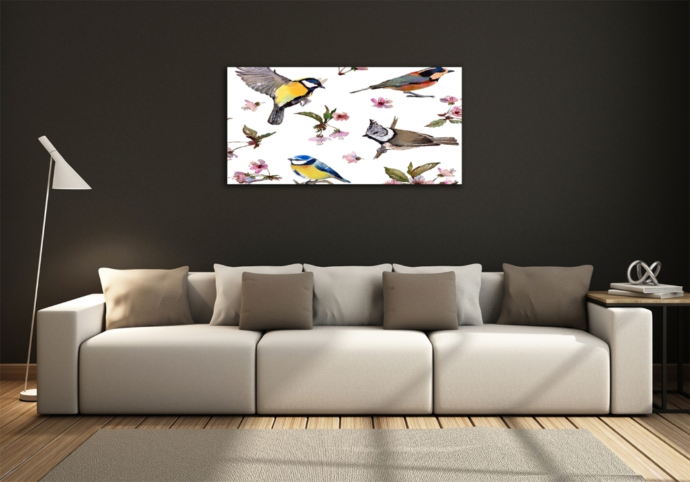 Foto-obraz szklany Ptaki kwiaty wiśni