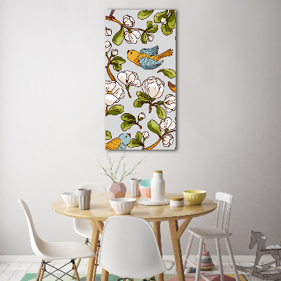 Foto obraz zdjęcie na szkle pionowy Ptaki i kwiaty
