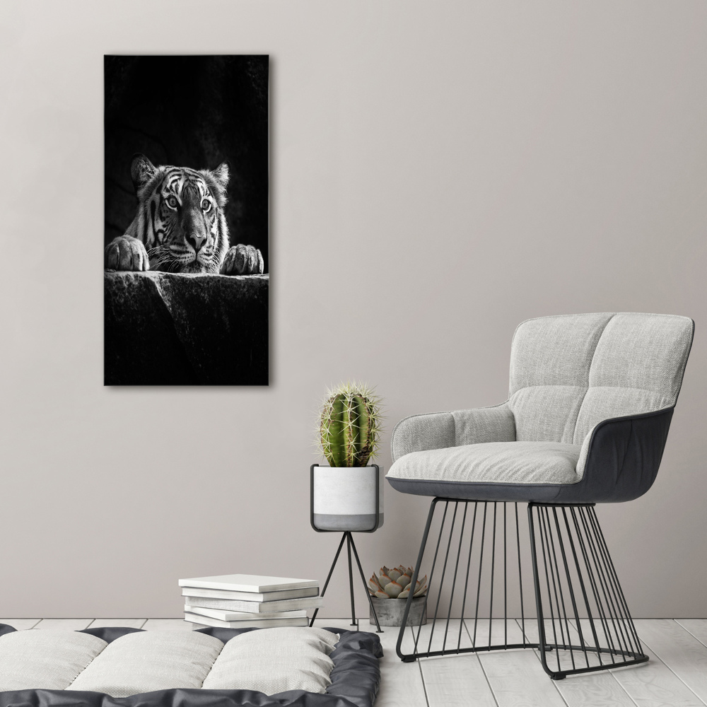 Nowoczesny szklany obraz ze zdjęcia pionowy Tygrys