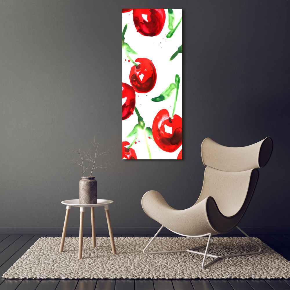 Nowoczesny szklany obraz ze zdjęcia pionowy Wiśnie